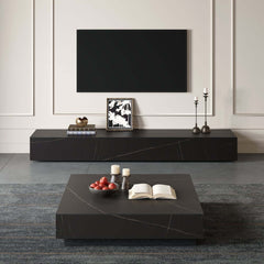 Modern Matte Black TV Stand With Electric Fireplace