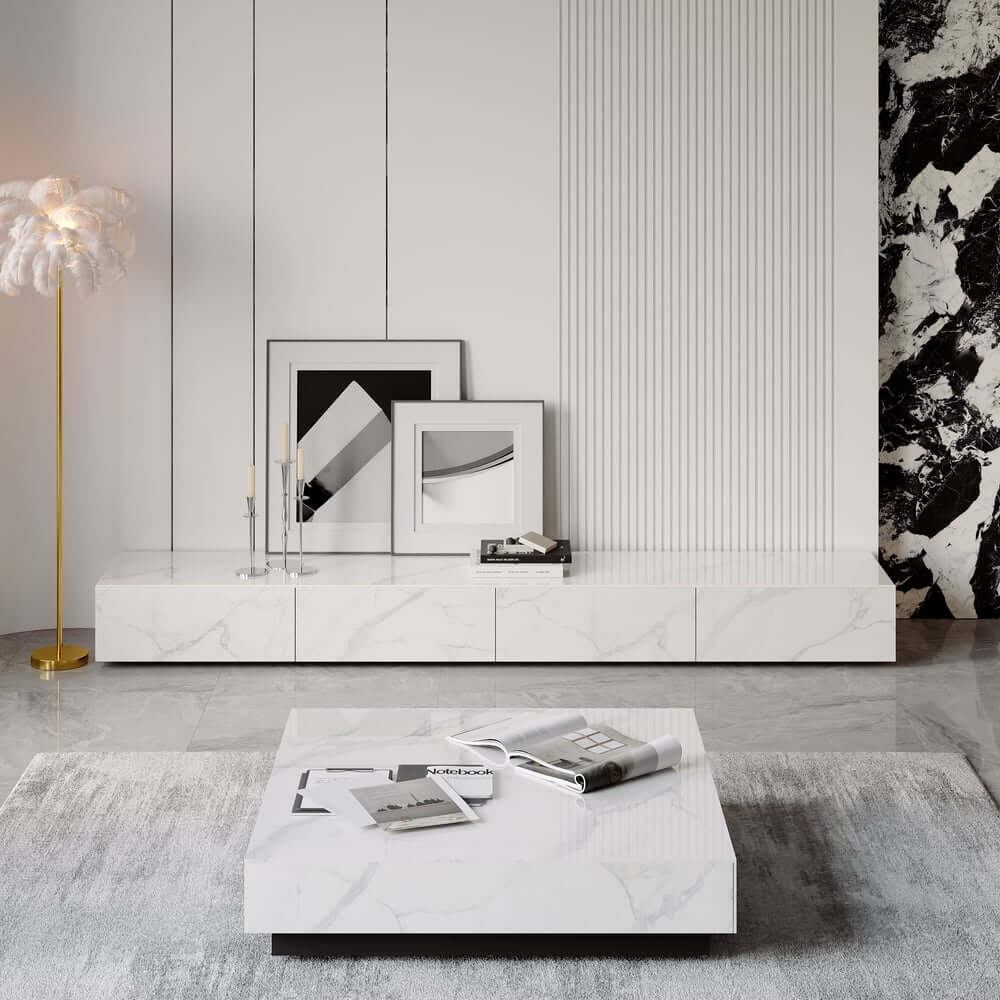 Modern Matte Black TV Stand With Electric Fireplace