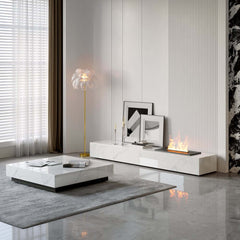 Modern Matte Black TV Stand With Electric Fireplace