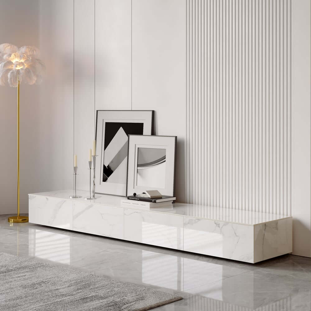 Modern Matte Black TV Stand With Electric Fireplace