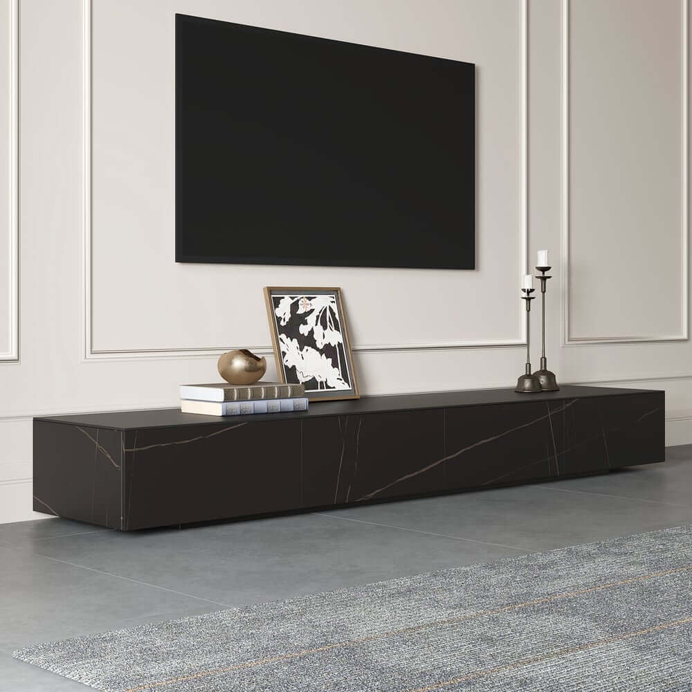 Modern Matte Black TV Stand With Electric Fireplace