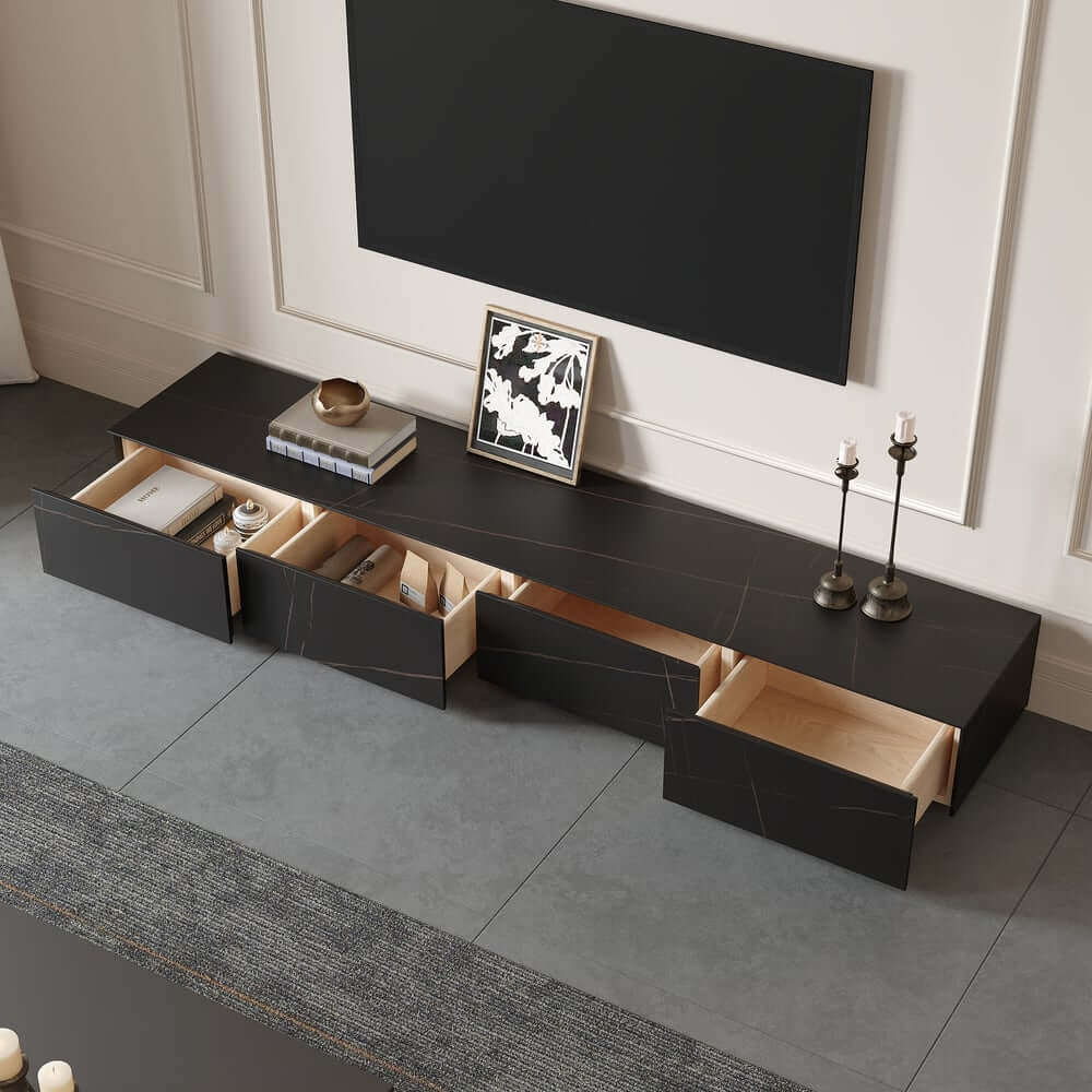 Modern Matte Black TV Stand With Electric Fireplace