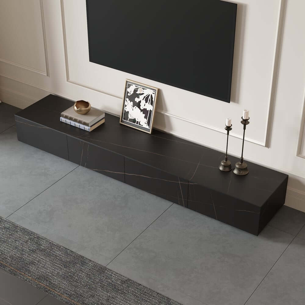 Modern Matte Black TV Stand With Electric Fireplace