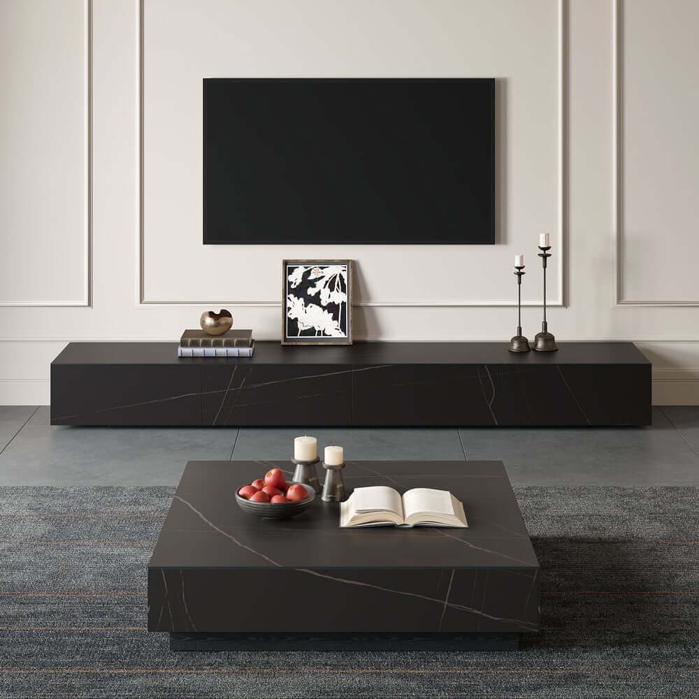 Modern Matte Black TV Stand With Electric Fireplace