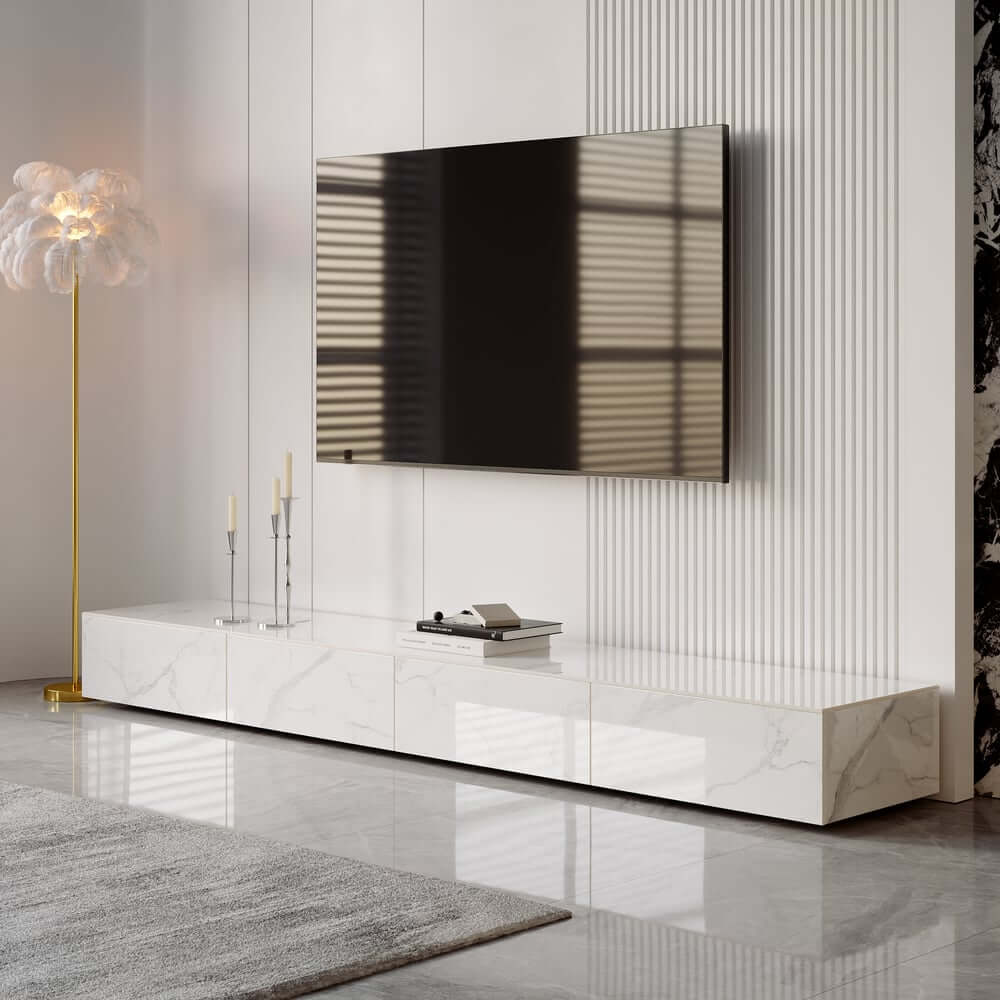 Modern Matte Black TV Stand With Electric Fireplace