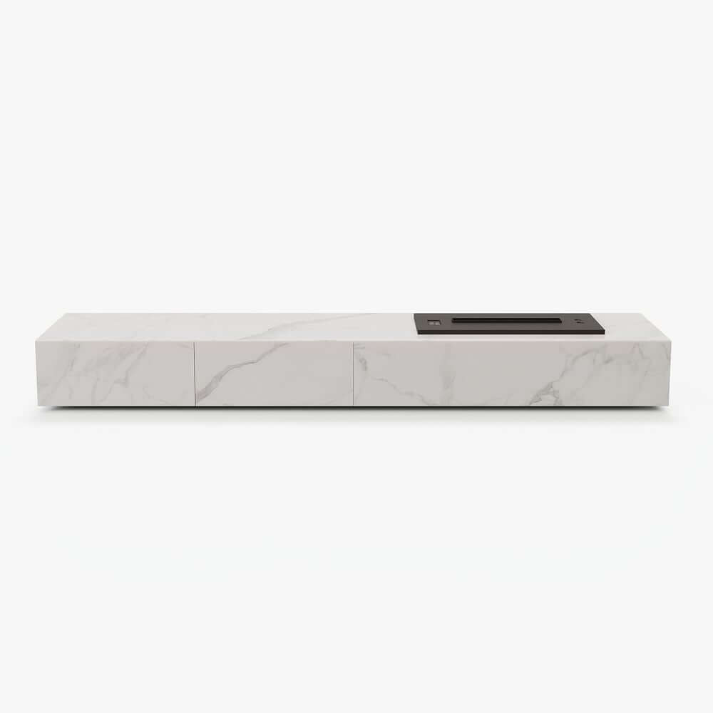 Modern Matte Black TV Stand With Electric Fireplace