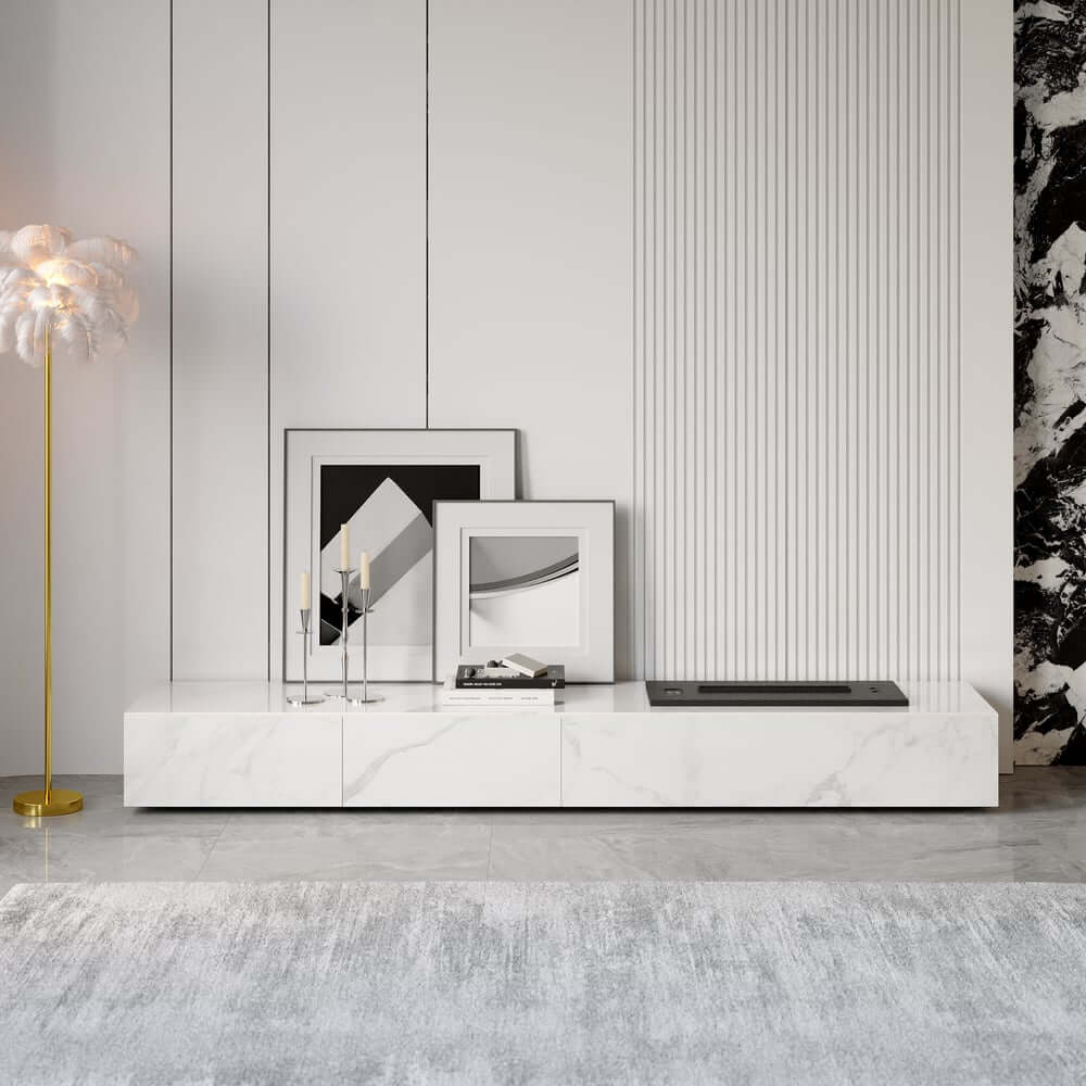 Modern Matte Black TV Stand With Electric Fireplace