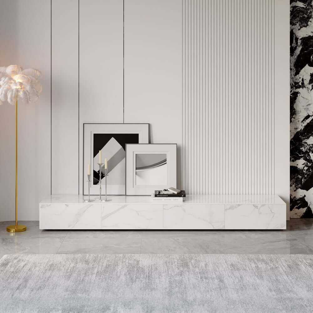 Modern Matte Black TV Stand With Electric Fireplace
