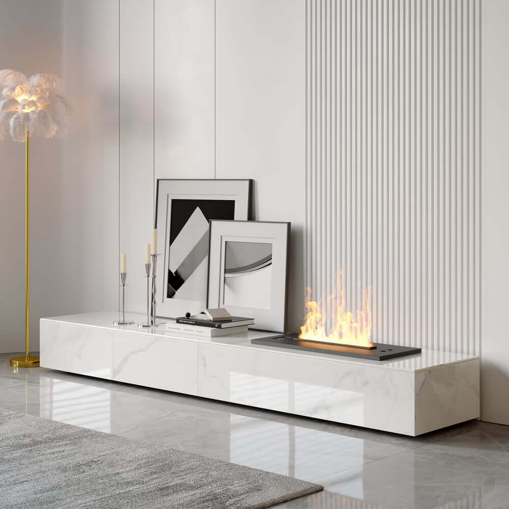 Modern Matte Black TV Stand With Electric Fireplace