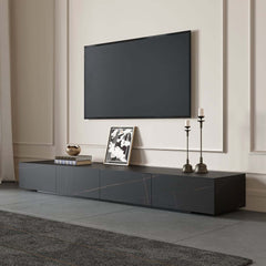 Modern Matte Black TV Stand With Electric Fireplace
