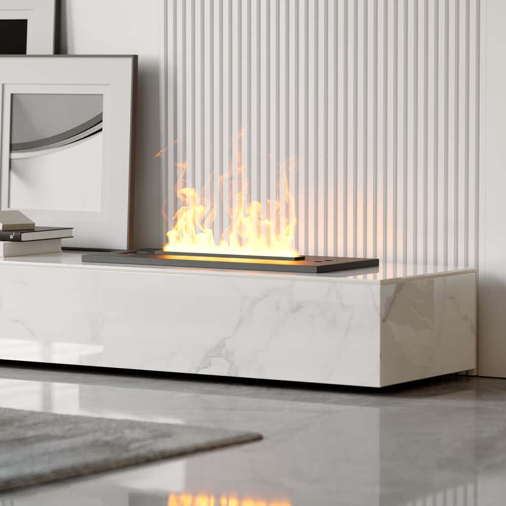 Modern Matte Black TV Stand With Electric Fireplace