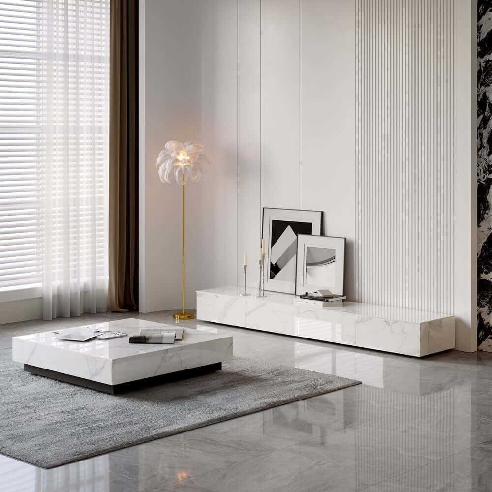 Modern Matte Black TV Stand With Electric Fireplace