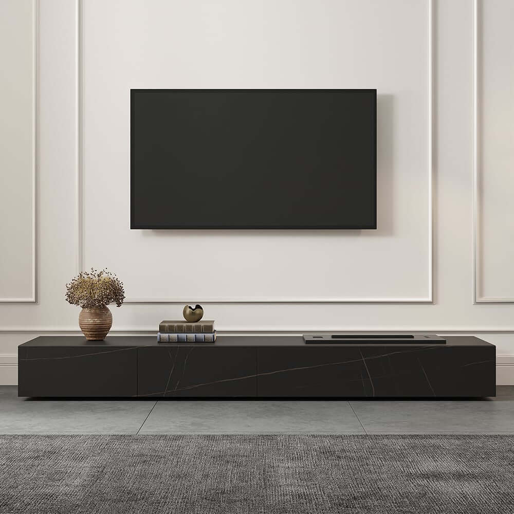 Modern Matte Black TV Stand With Electric Fireplace