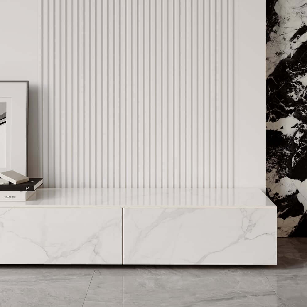 Modern Matte Black TV Stand With Electric Fireplace