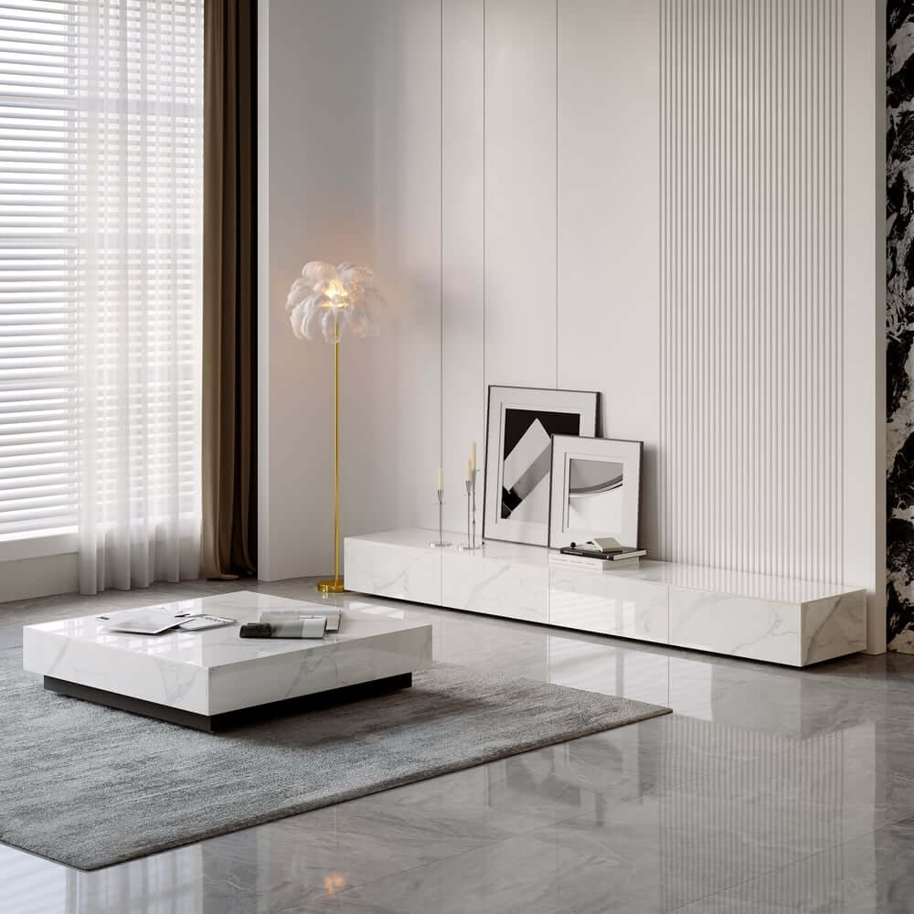 Modern Matte Black TV Stand With Electric Fireplace