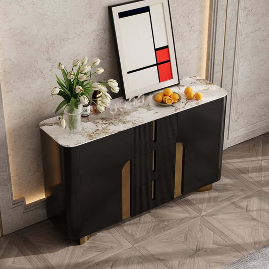 Modern Matte Ivory Sintered Stone Sideboard With 3 Drawers