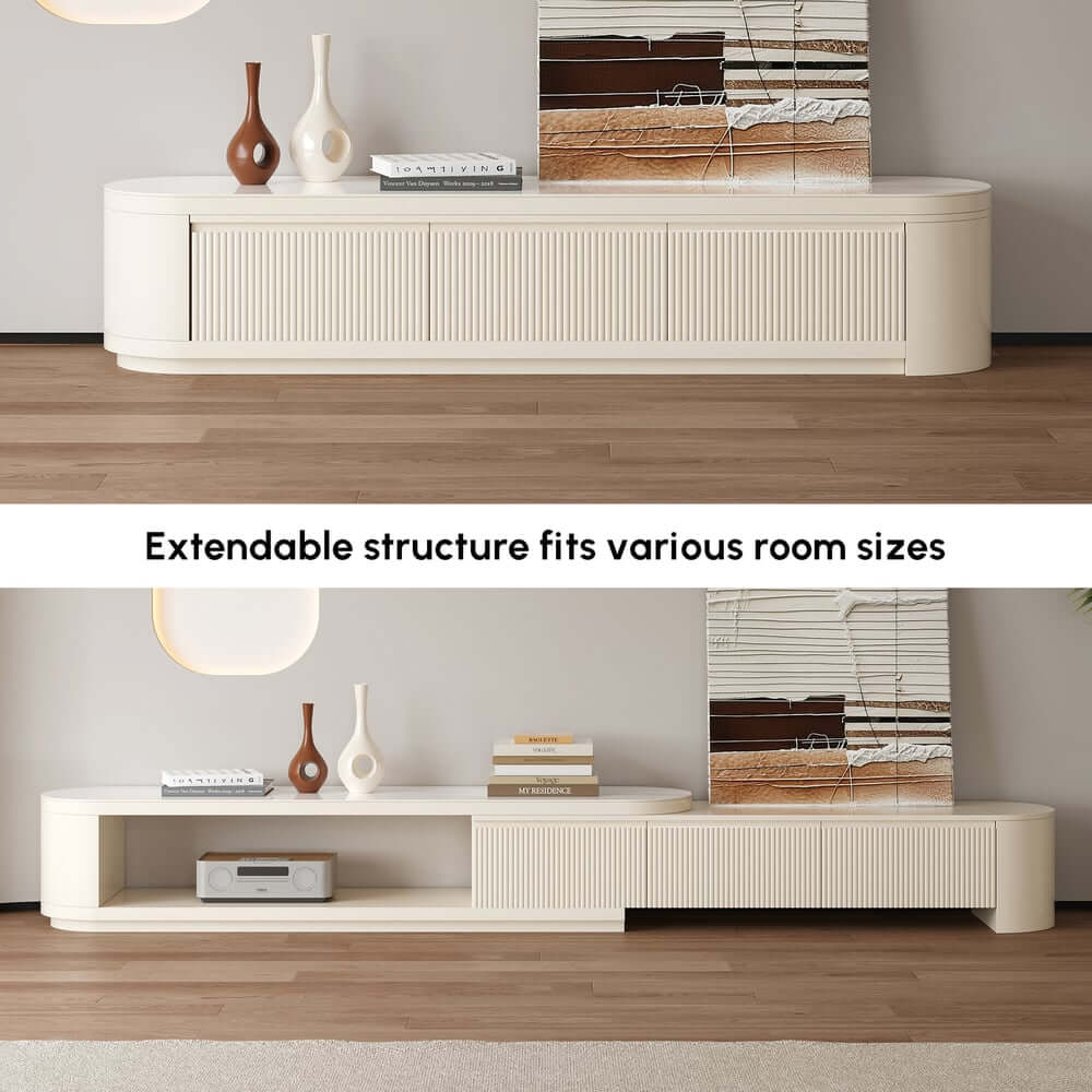 Modern Matte Ivory TV Stand With Sintered Stone Top