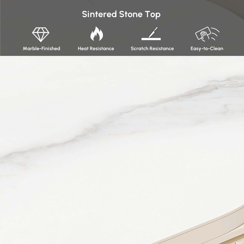 Modern Matte Ivory TV Stand With Sintered Stone Top