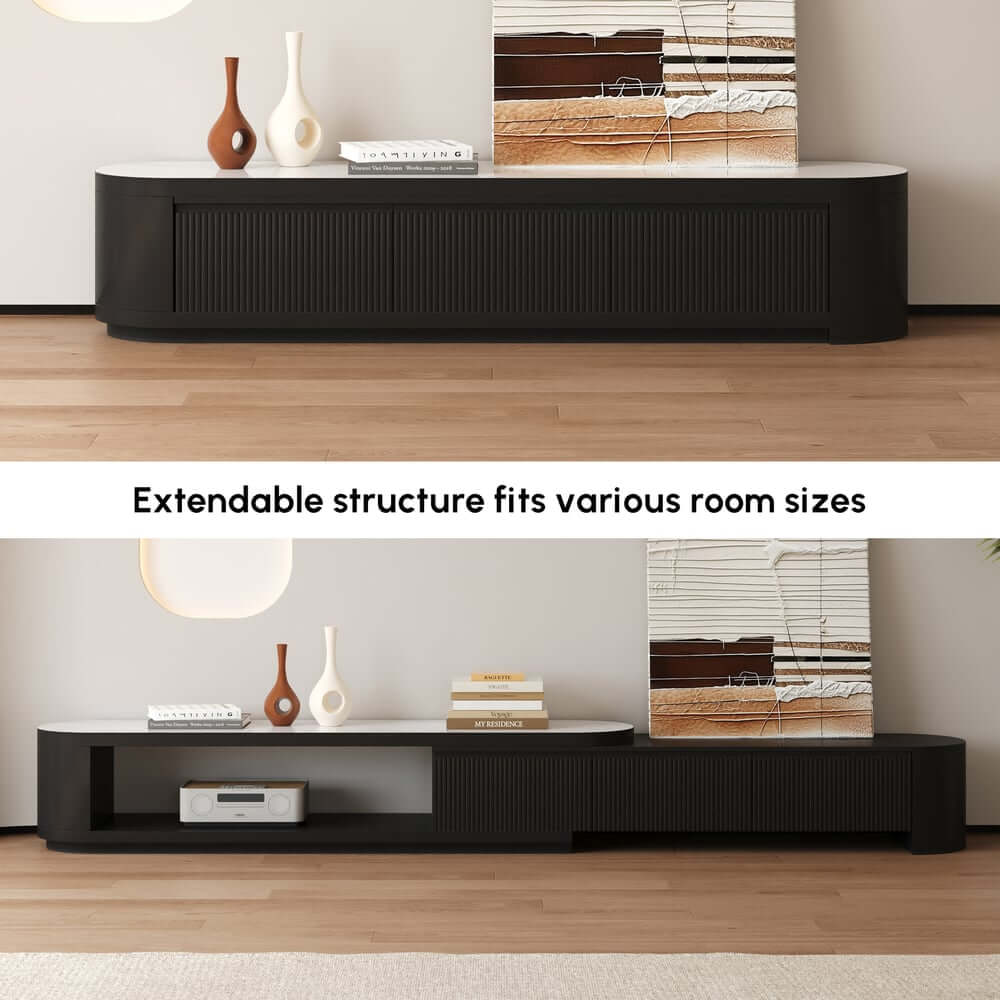 Modern Matte Ivory TV Stand With Sintered Stone Top