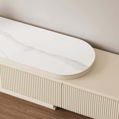Modern Matte Ivory TV Stand With Sintered Stone Top