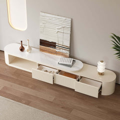 Modern Matte Ivory TV Stand With Sintered Stone Top