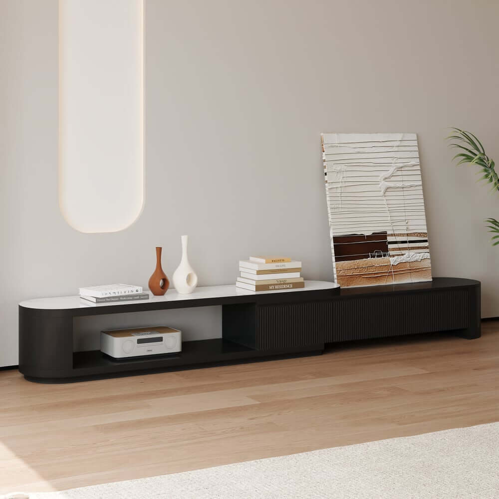 Modern Matte Ivory TV Stand With Sintered Stone Top