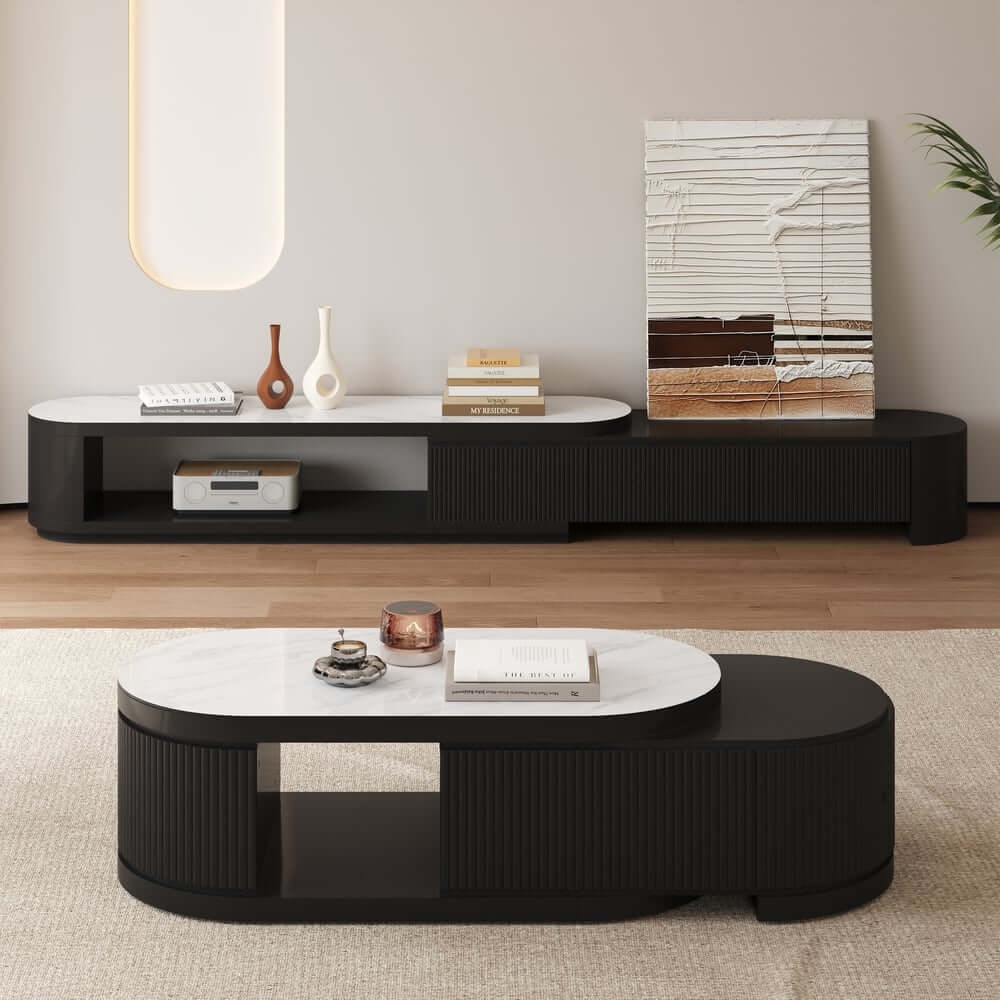 Modern Matte Ivory TV Stand With Sintered Stone Top