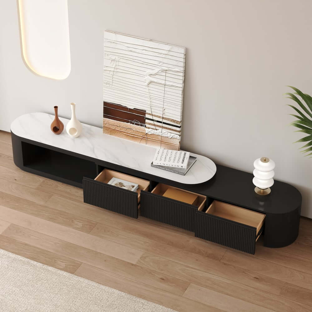 Modern Matte Ivory TV Stand With Sintered Stone Top