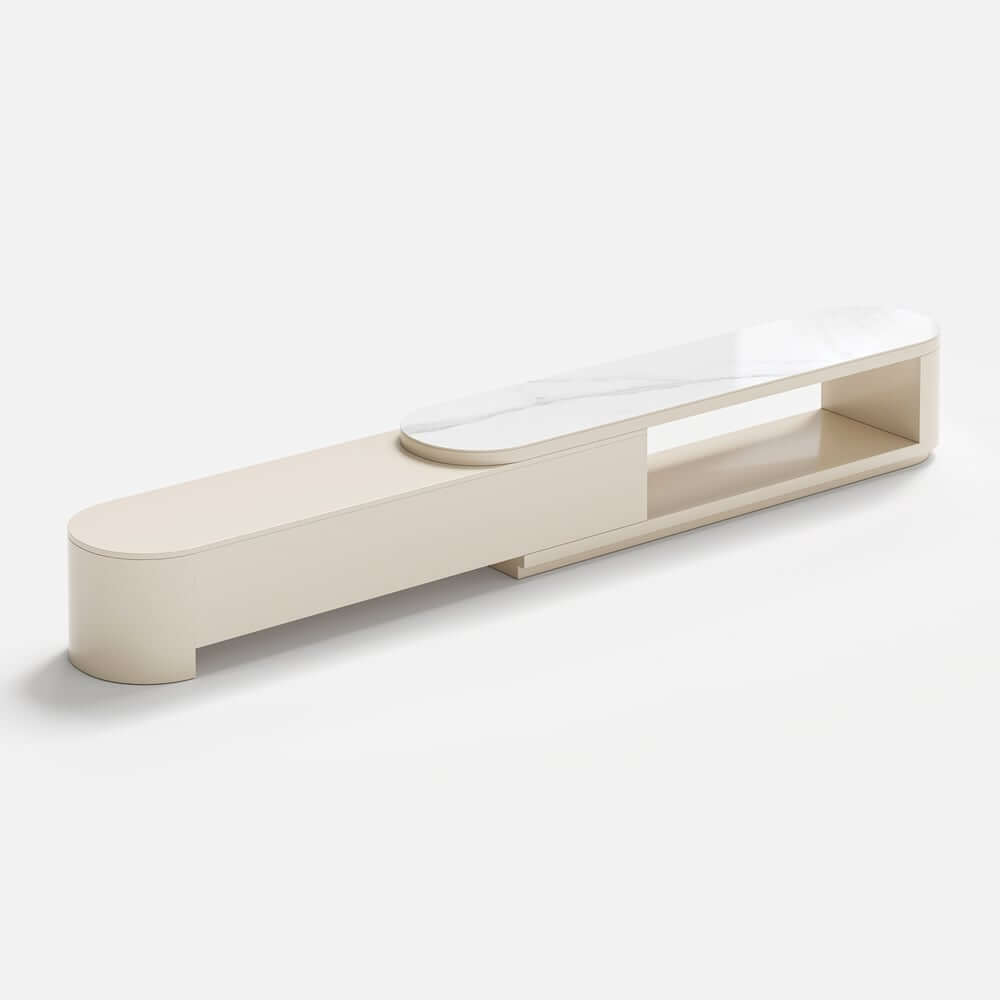 Modern Matte Ivory TV Stand With Sintered Stone Top
