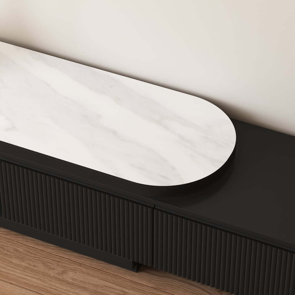 Modern Matte Ivory TV Stand With Sintered Stone Top