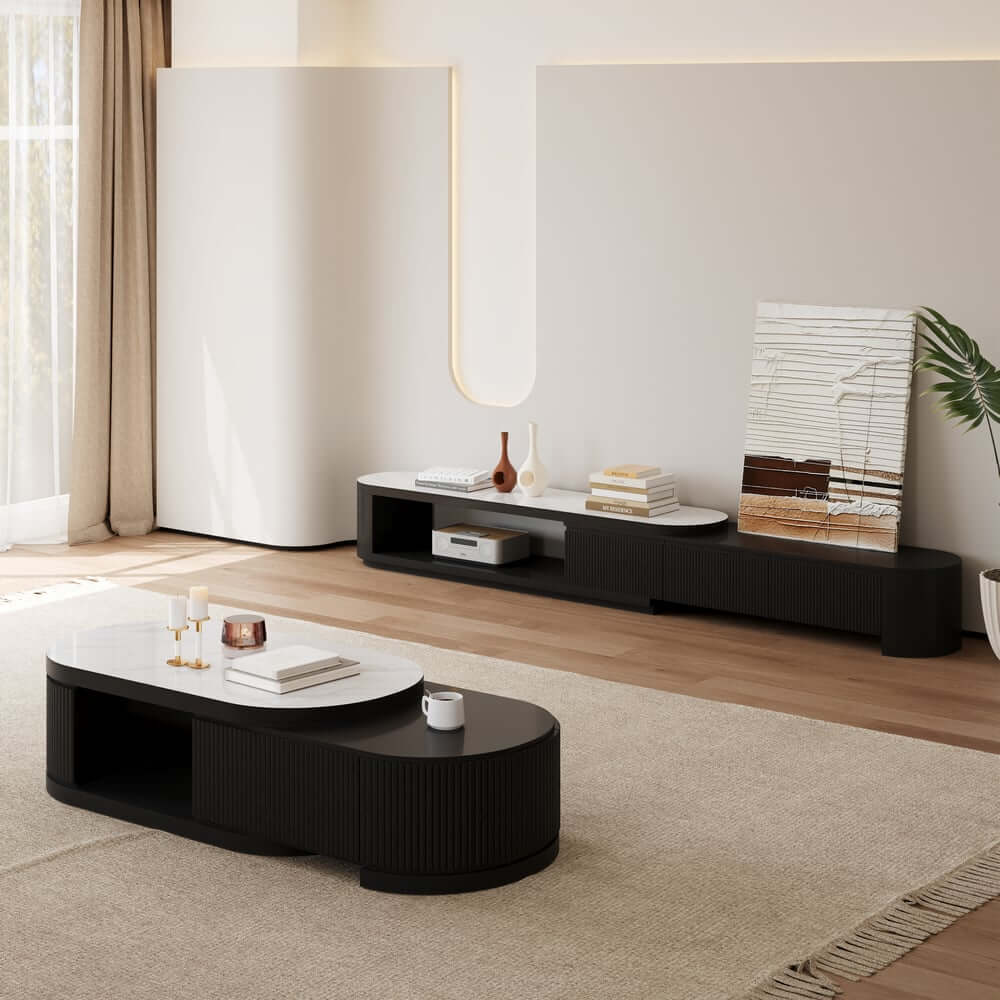 Modern Matte Ivory TV Stand With Sintered Stone Top