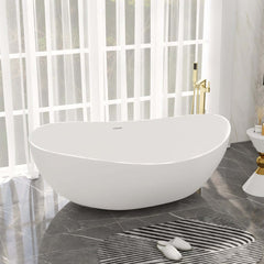 Modern Matte White Double Ended Freestanding Bathtub in Stone Resin