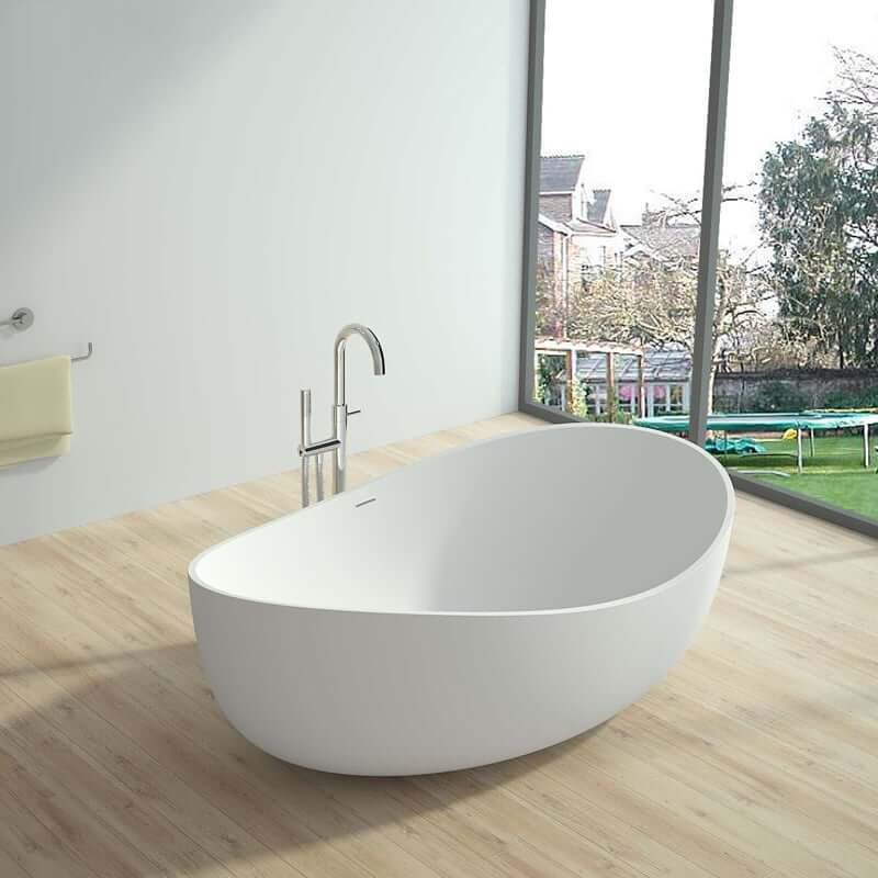Modern Matte White Double Ended Freestanding Bathtub in Stone Resin