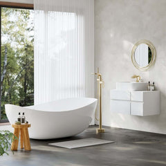 Modern Matte White Double Ended Freestanding Bathtub in Stone Resin