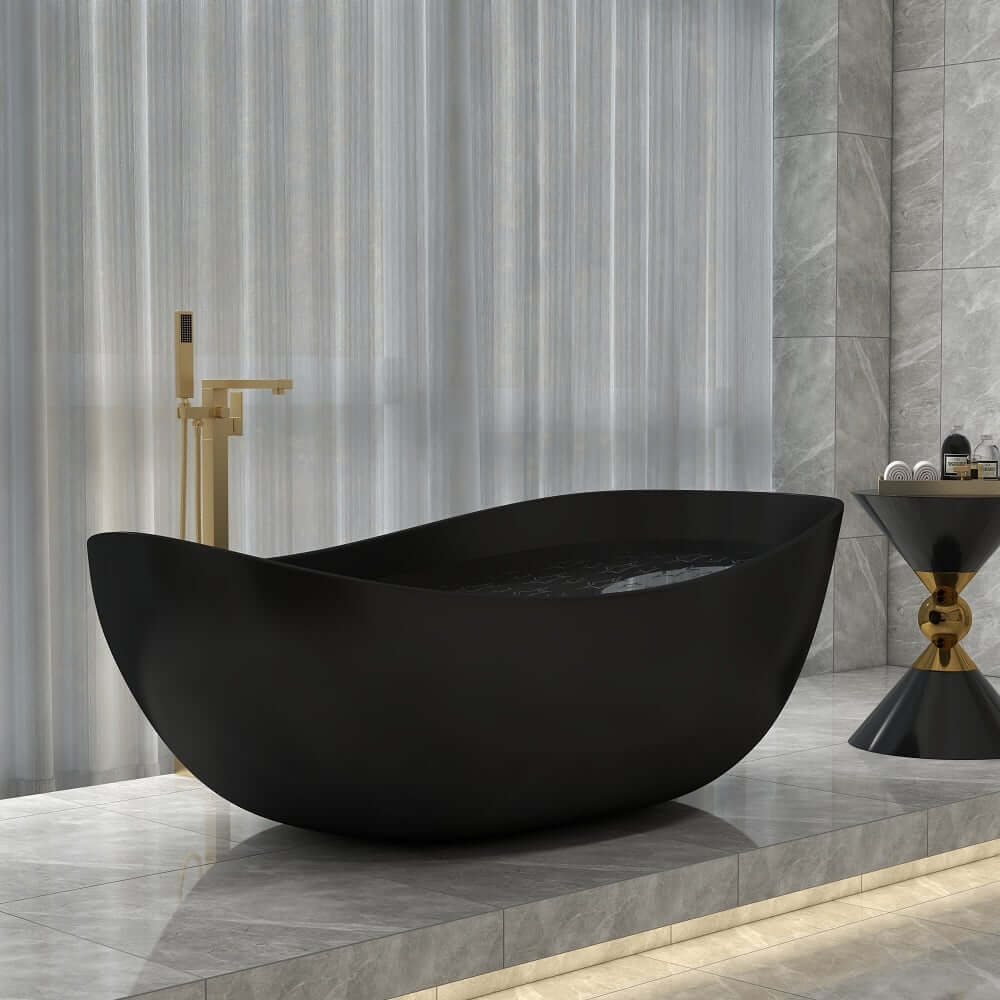 Modern Matte White Double Ended Freestanding Bathtub in Stone Resin