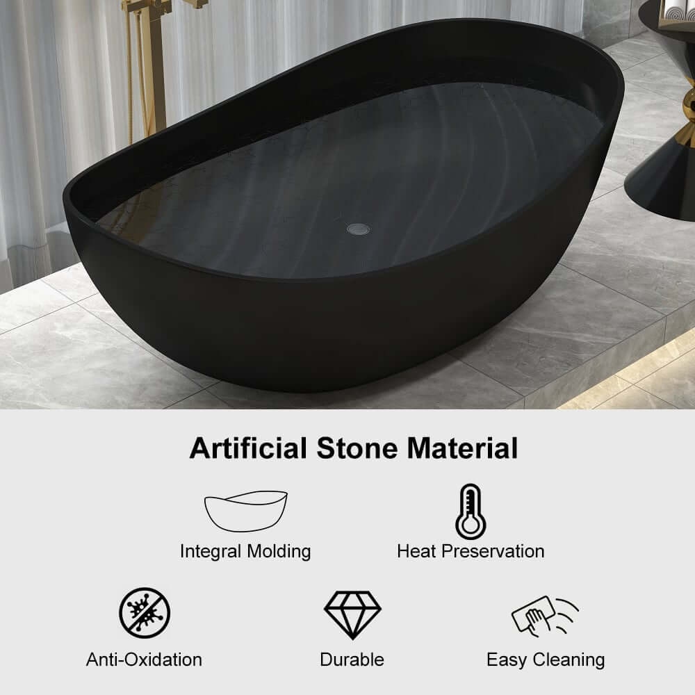 Modern Matte White Double Ended Freestanding Bathtub in Stone Resin