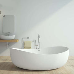 Modern Matte White Double Ended Freestanding Bathtub in Stone Resin