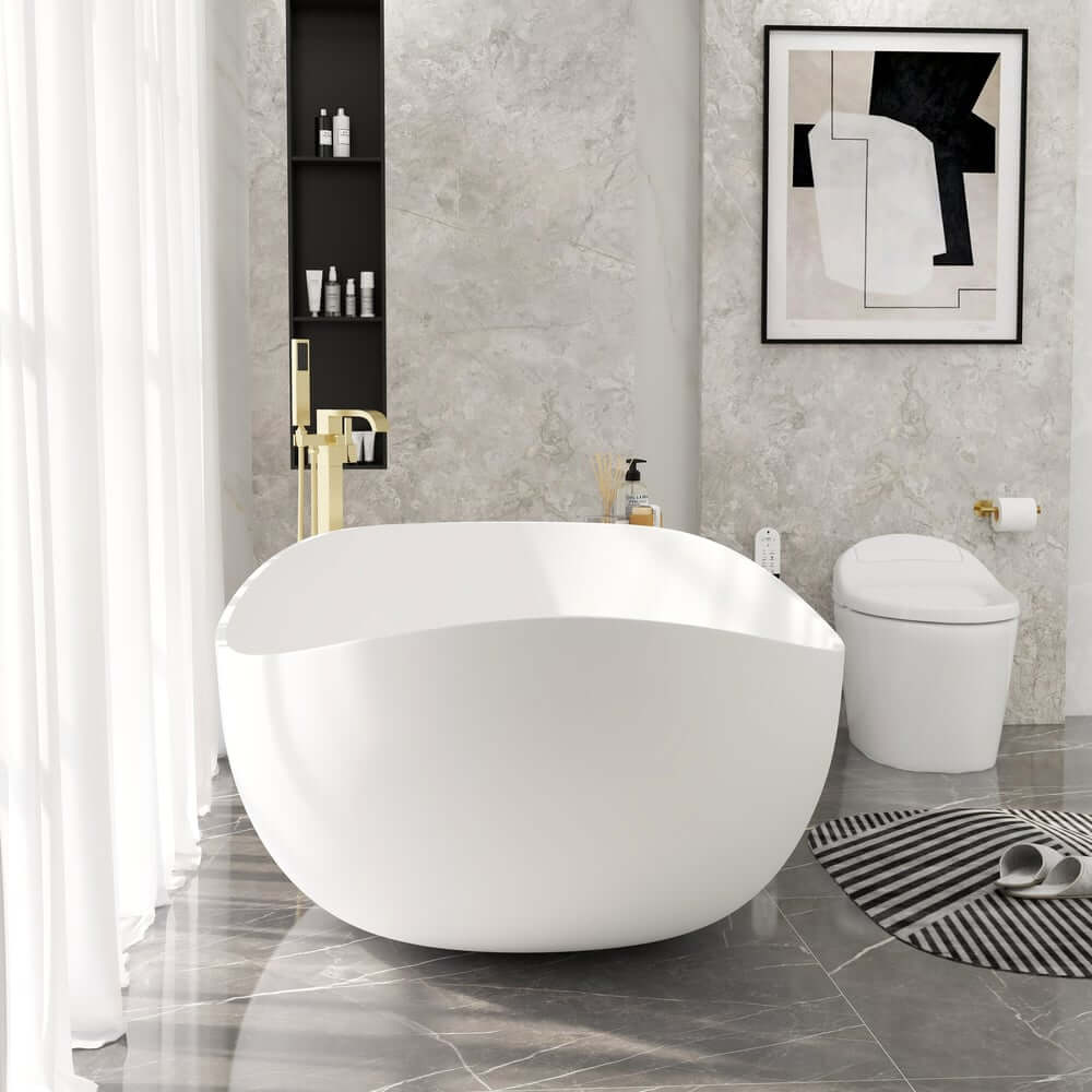 Modern Matte White Double Ended Freestanding Bathtub in Stone Resin