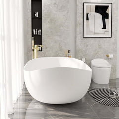 Modern Matte White Double Ended Freestanding Bathtub in Stone Resin