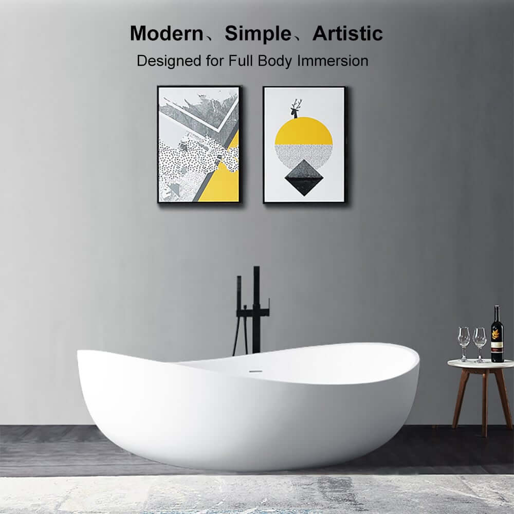 Modern Matte White Double Ended Freestanding Bathtub in Stone Resin