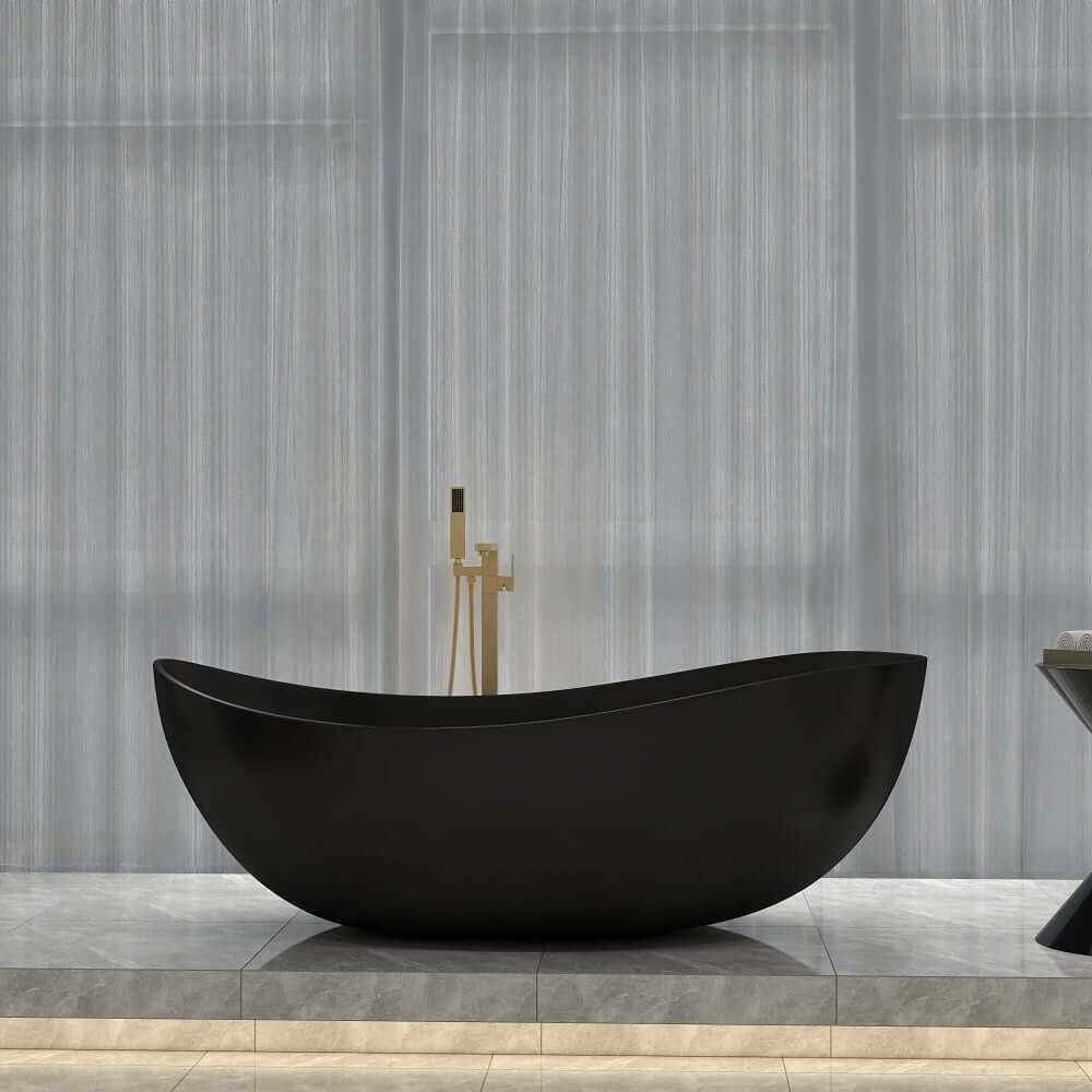 Modern Matte White Double Ended Freestanding Bathtub in Stone Resin