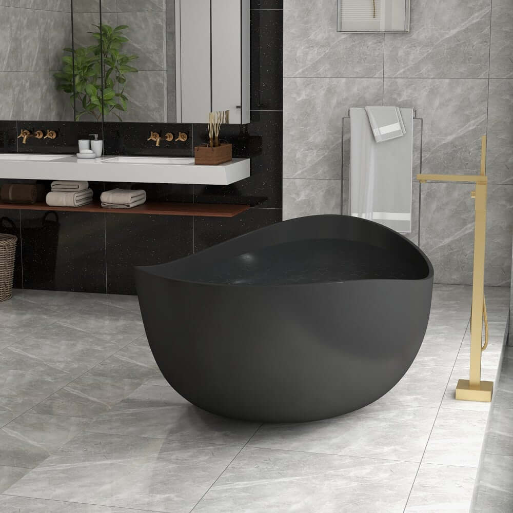 Modern Matte White Double Ended Freestanding Bathtub in Stone Resin
