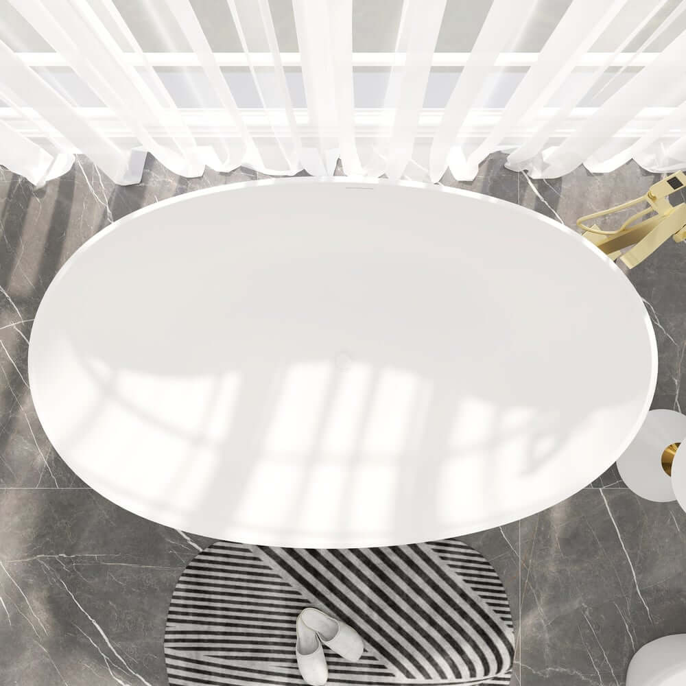 Modern Matte White Double Ended Freestanding Bathtub in Stone Resin