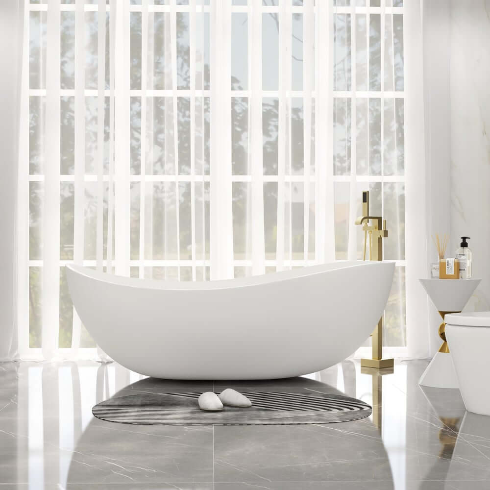 Modern Matte White Double Ended Freestanding Bathtub in Stone Resin Main Product Image