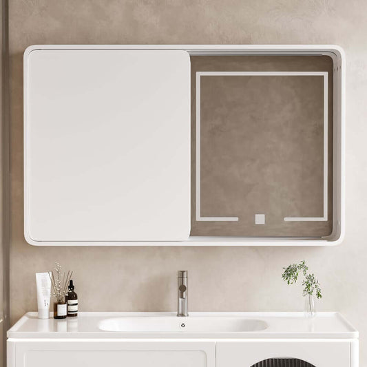 Modern Matte White LED Bathroom & Vanity Mirror with Storage