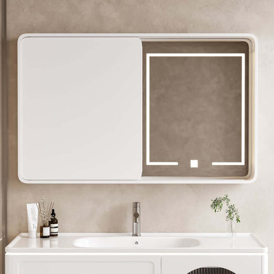 Modern Matte White LED Bathroom & Vanity Mirror with Storage Main Product Image