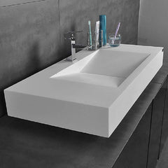 Modern Matte White Wall Mounted Sink - Solid Surface Stone Resin