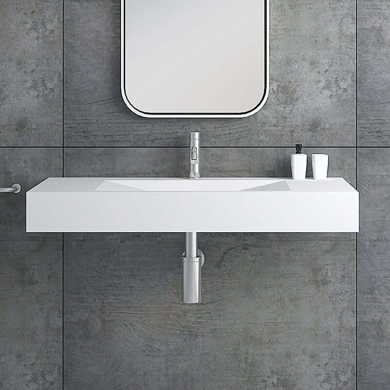 Modern Matte White Wall Mounted Sink - Solid Surface Stone Resin Main Product Image