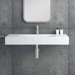 Modern Matte White Wall Mounted Sink - Solid Surface Stone Resin Main Product Image
