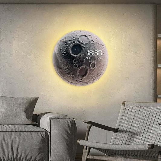 Modern MDF Round Wall Clock with LED Backlight and Meteorite Texture